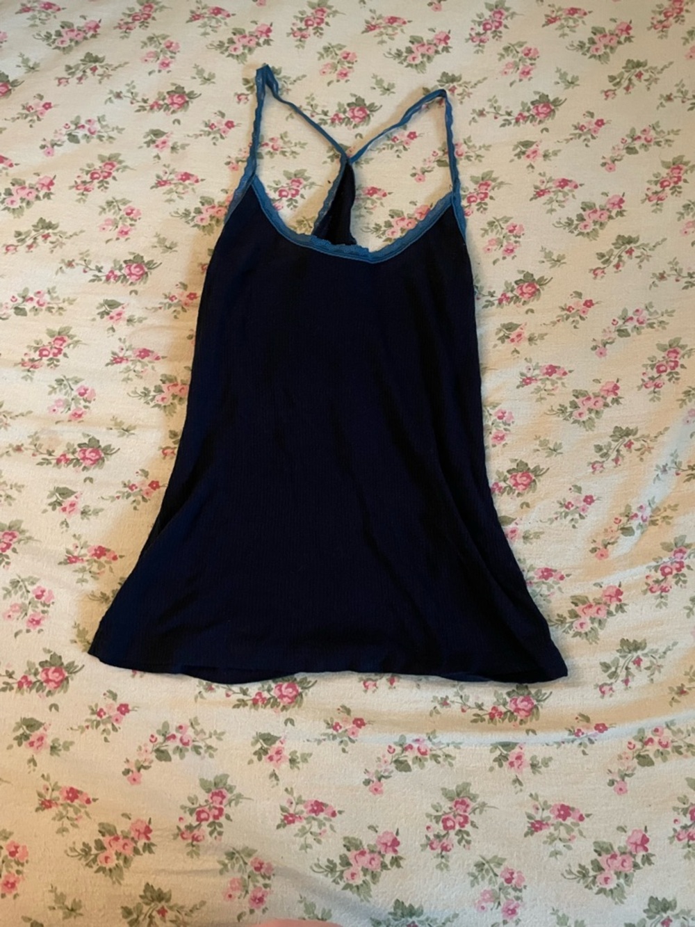 Women’s Navy Blue Lace-Trim Tank Top